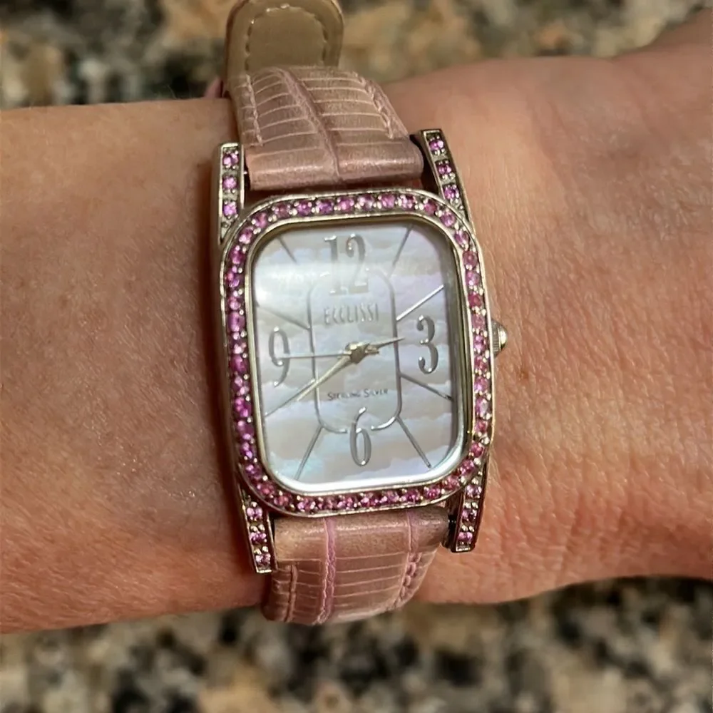 Vintage Sterling Silver Ecclissi Watch pink diamond design